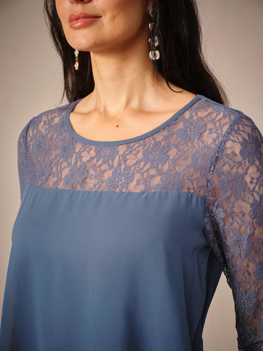 Katmanlı Dantel Detaylı Şifon Elbise