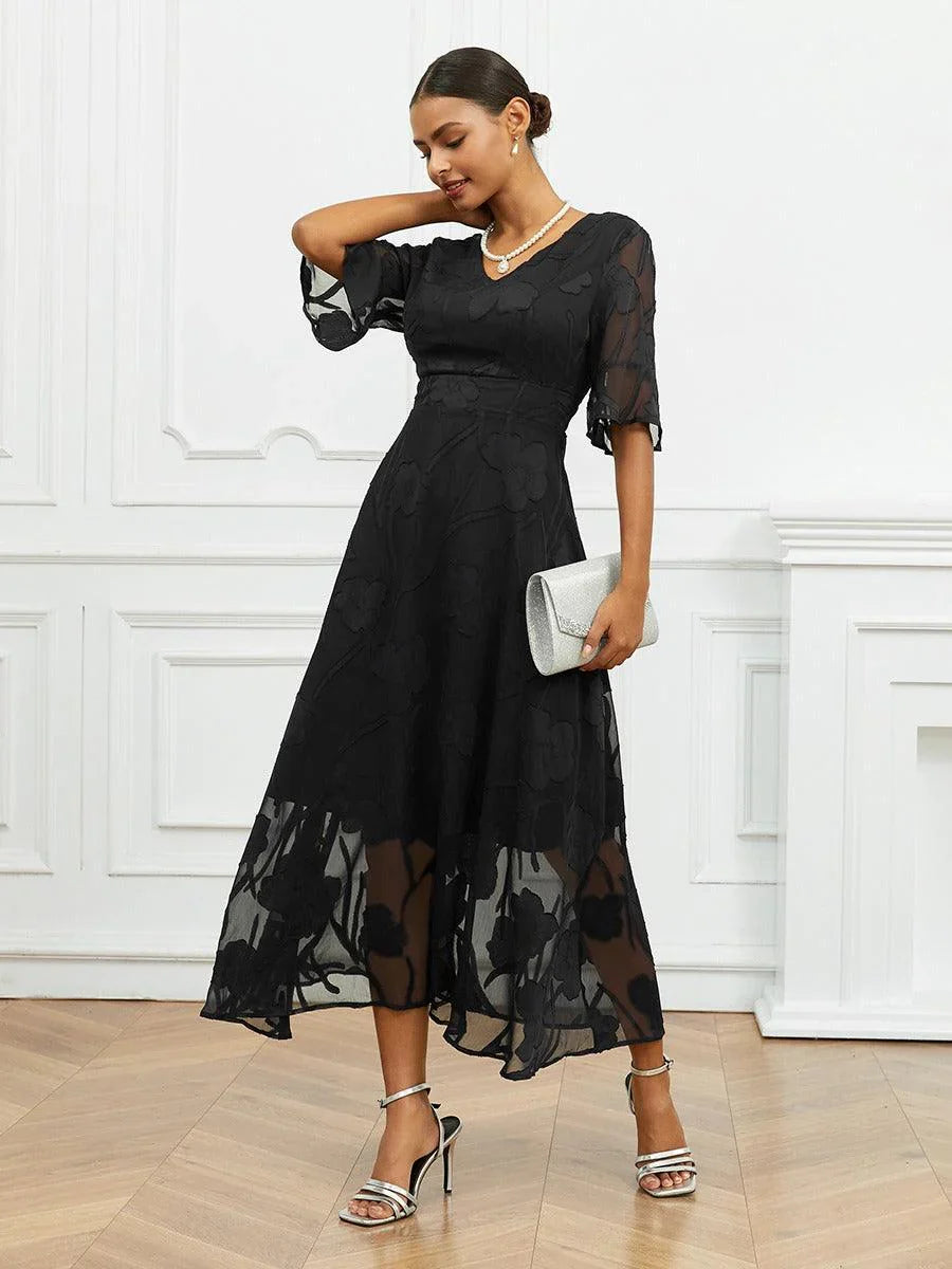 Flutter Fırfırlı Dantelli Maxi Elbise