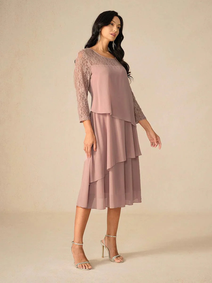 Katmanlı Dantel Detaylı Şifon Elbise