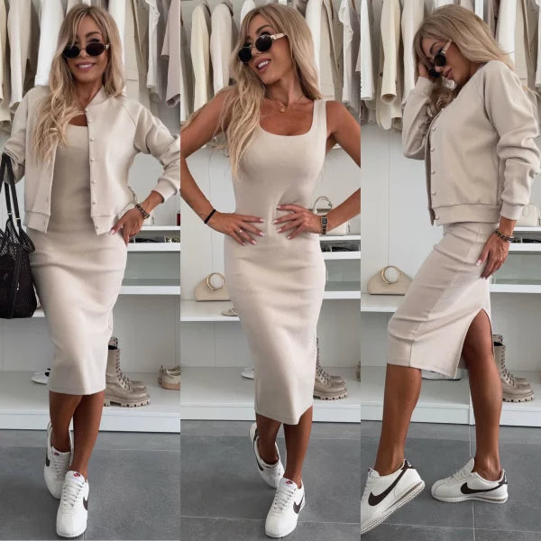 Karin Şıklığıyla Öne Çıkan Konforlu Elbise ve Ceket Takımı