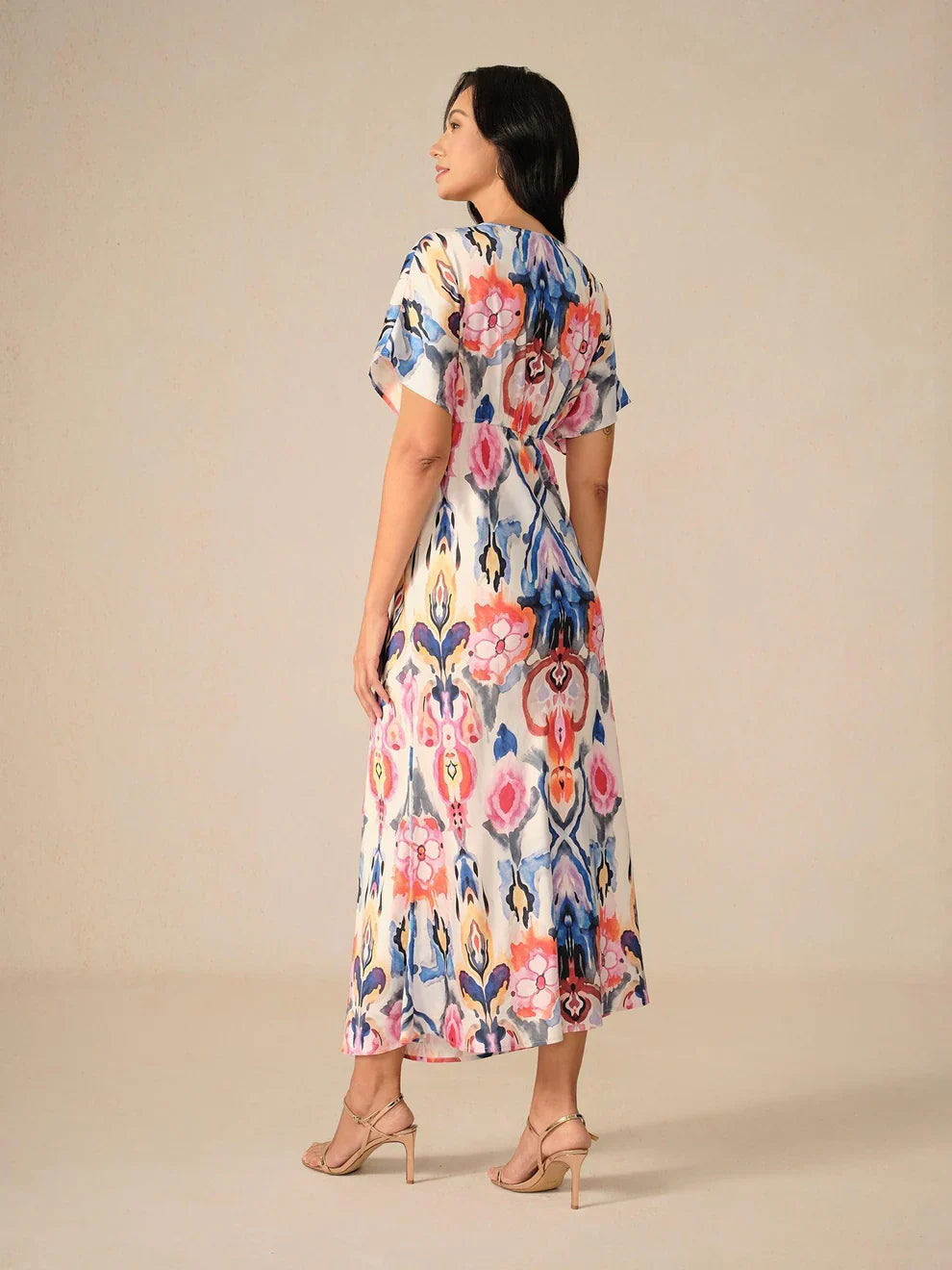 Mermer Desenli Saten Maxi Elbise