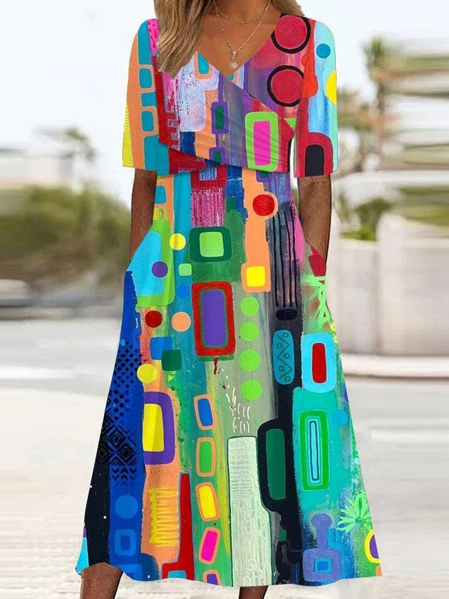 Thelma – Renkli V Yaka Midi Dress