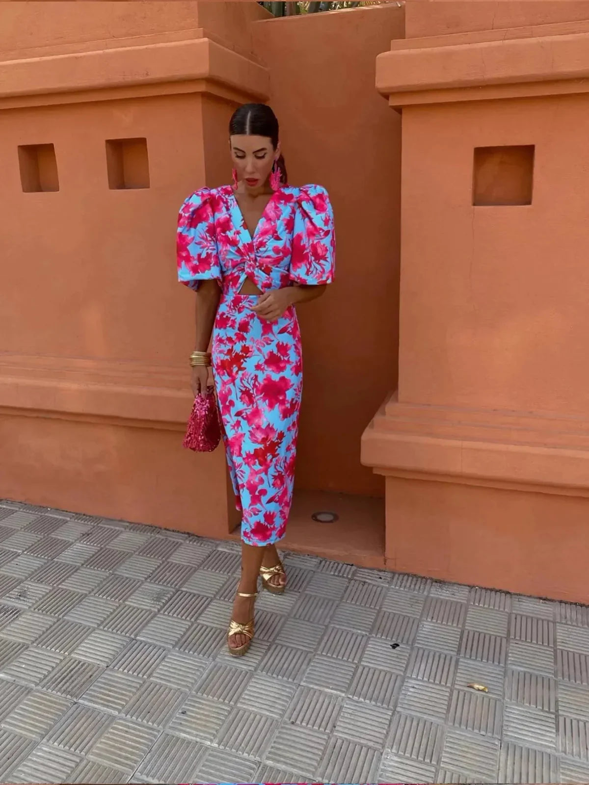 Laluna® | Renkli Elbise, Fırfırlı Kollu