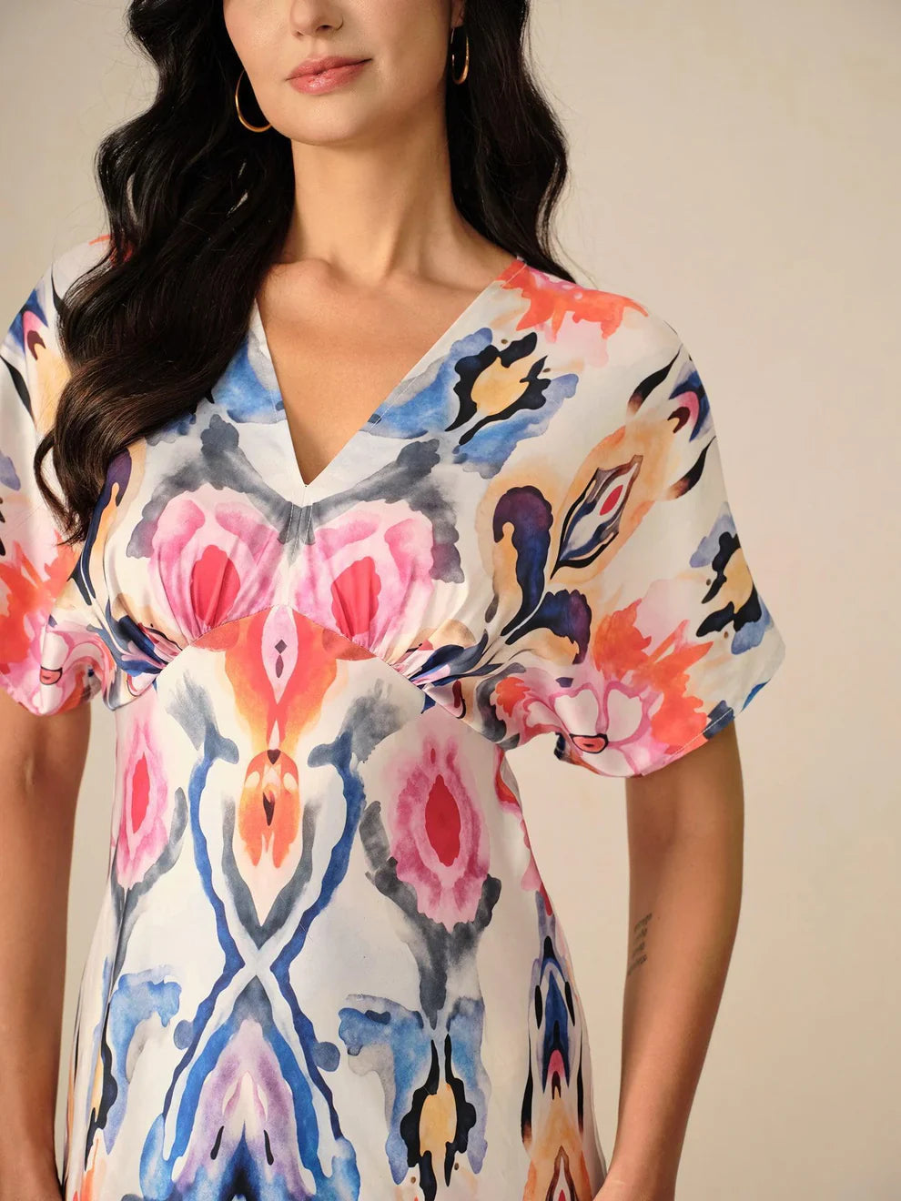 Mermer Desenli Saten Maxi Elbise