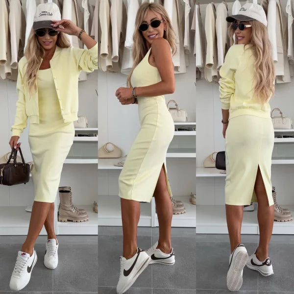 Karin  Şıklığıyla Öne Çıkan Konforlu Elbise ve  Ceket Takımı