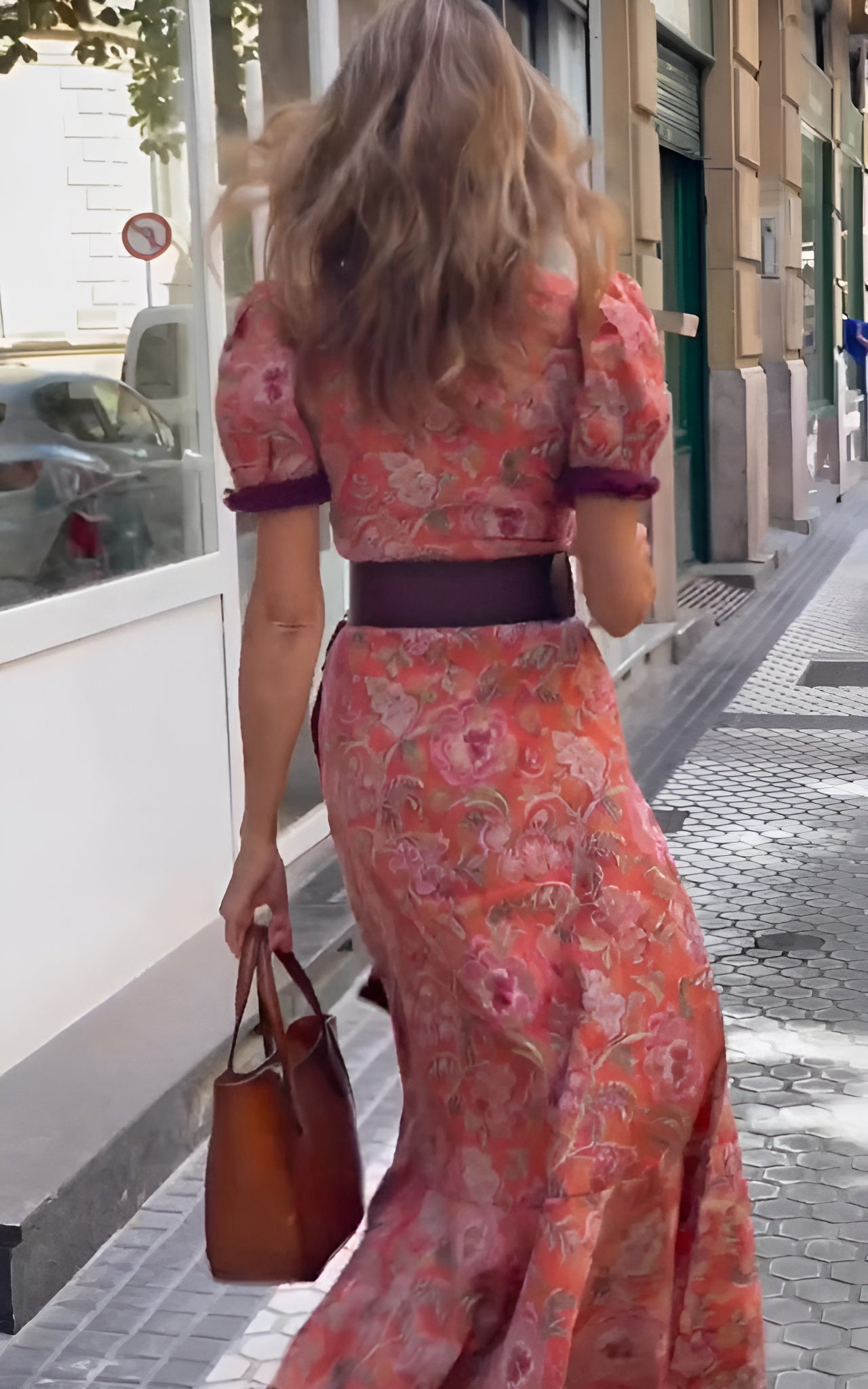 Şık Kısa Kollu Pembe Maxi Elbise