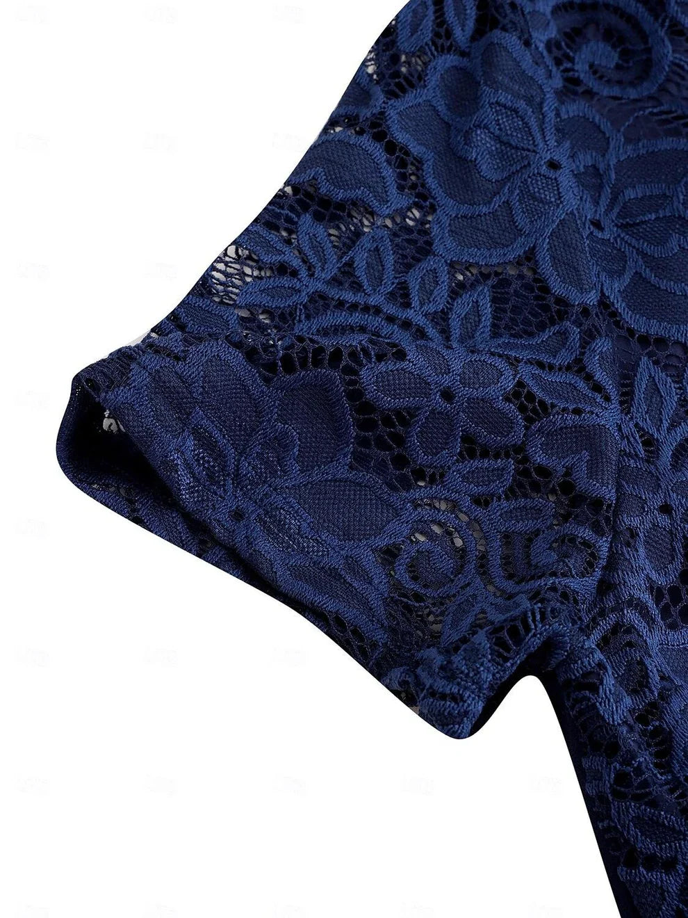 Mavi Şifon Elbise – Dantelli Fırfır Etek Uçları