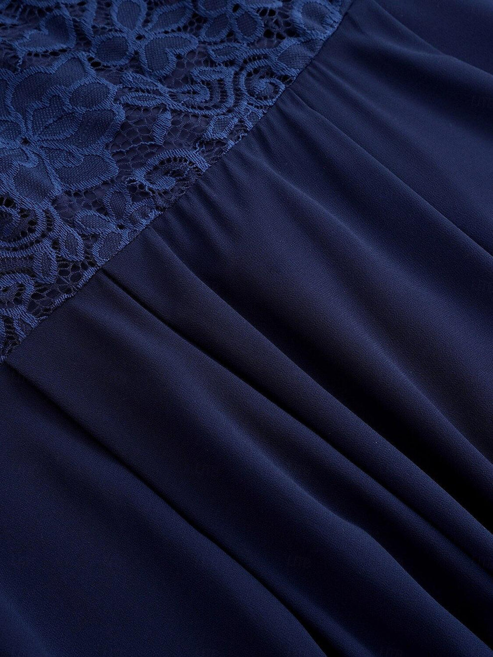 Mavi Şifon Elbise – Dantelli Fırfır Etek Uçları