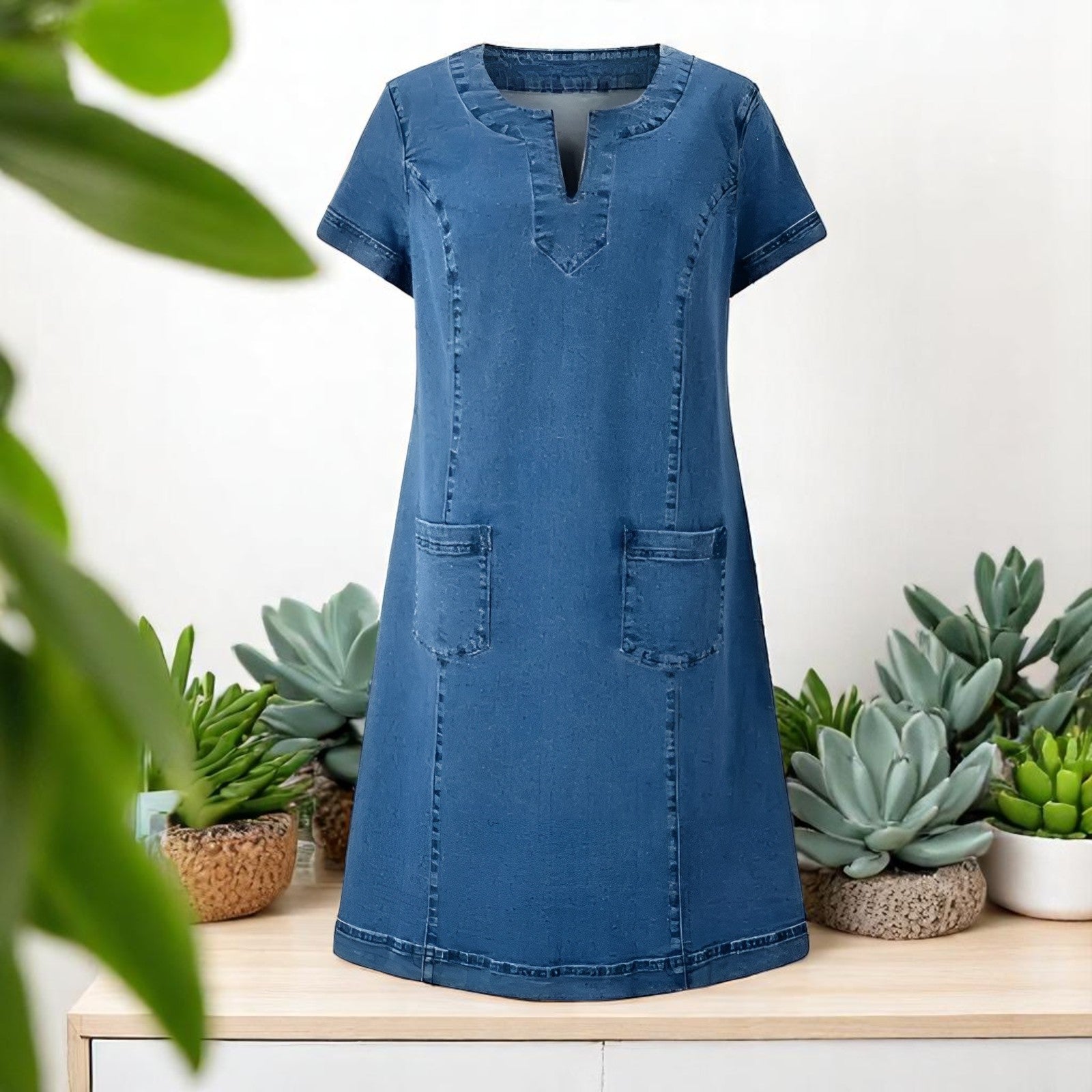Margaret – Kısa Kollu Denim Tarzı Elbise