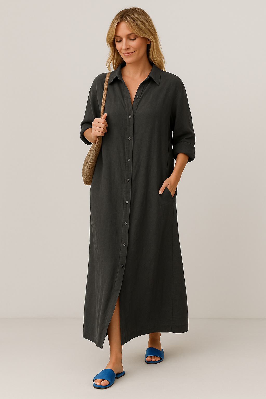 Luna | Oversize Keten Gömlek Elbise