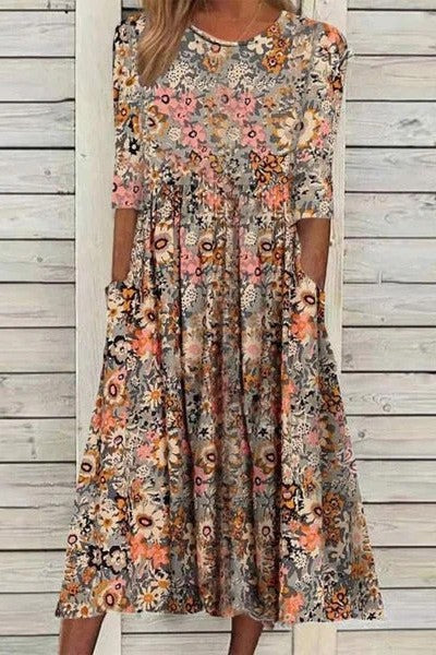 Colleen – Çiçek Motifli Midi Elbise