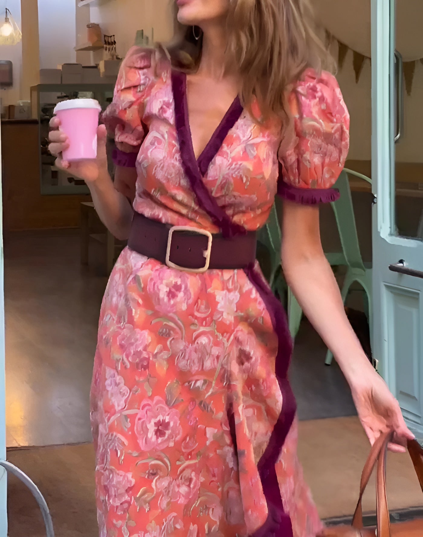 Şık Kısa Kollu Pembe Maxi Elbise